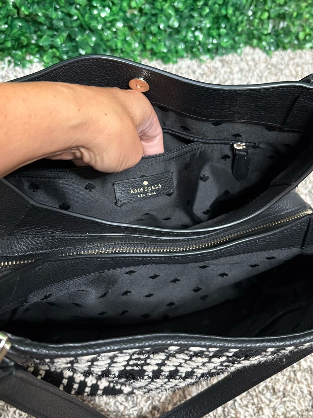 kate spade Black and White Houndstooth Shoulder Bag with Black Trim - Picture 7 of 9